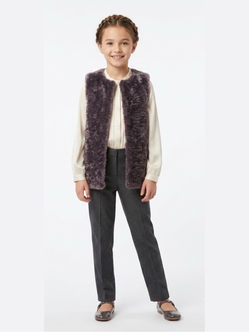 Lili Gaufrette Girls Faux Fur Vest in Deep Plum
